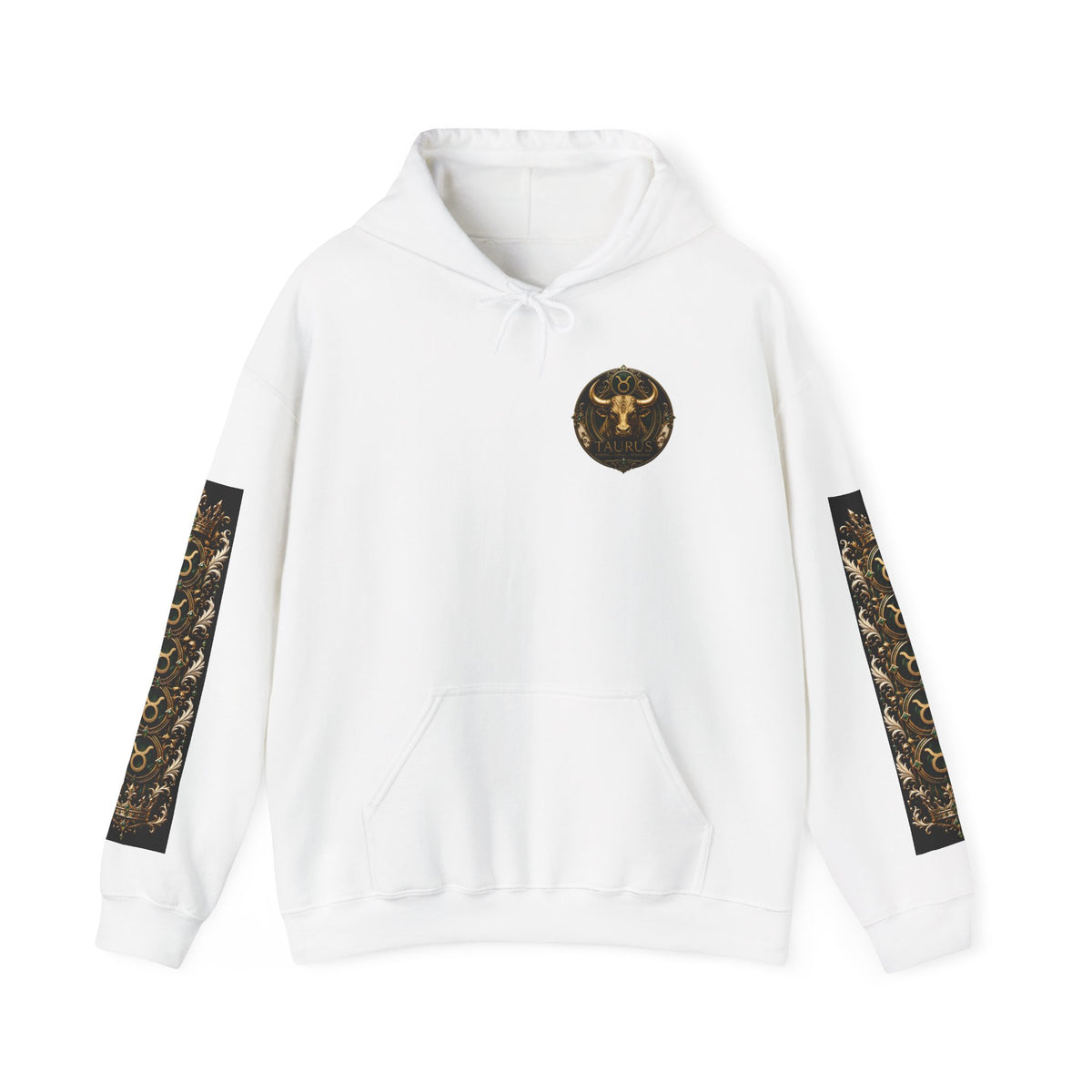 Taurus Hoodie - Zodiac Bull Graphic Pullover with Astrological Sleeve Panels