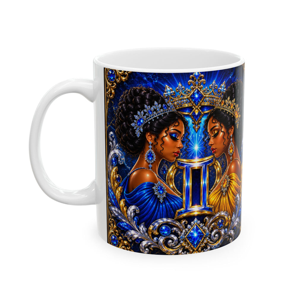Gemini Zodiac Ceramic Mug – Elegant Blue & Gold Astrology Coffee Cup (11oz/15oz)