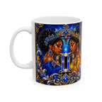 Gemini Zodiac Ceramic Mug – Elegant Blue & Gold Astrology Coffee Cup (11oz/15oz)