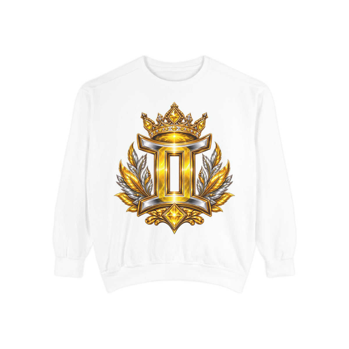 Gemini Zodiac Sweatshirt — Ornate Gold & Blue Gemini Crest