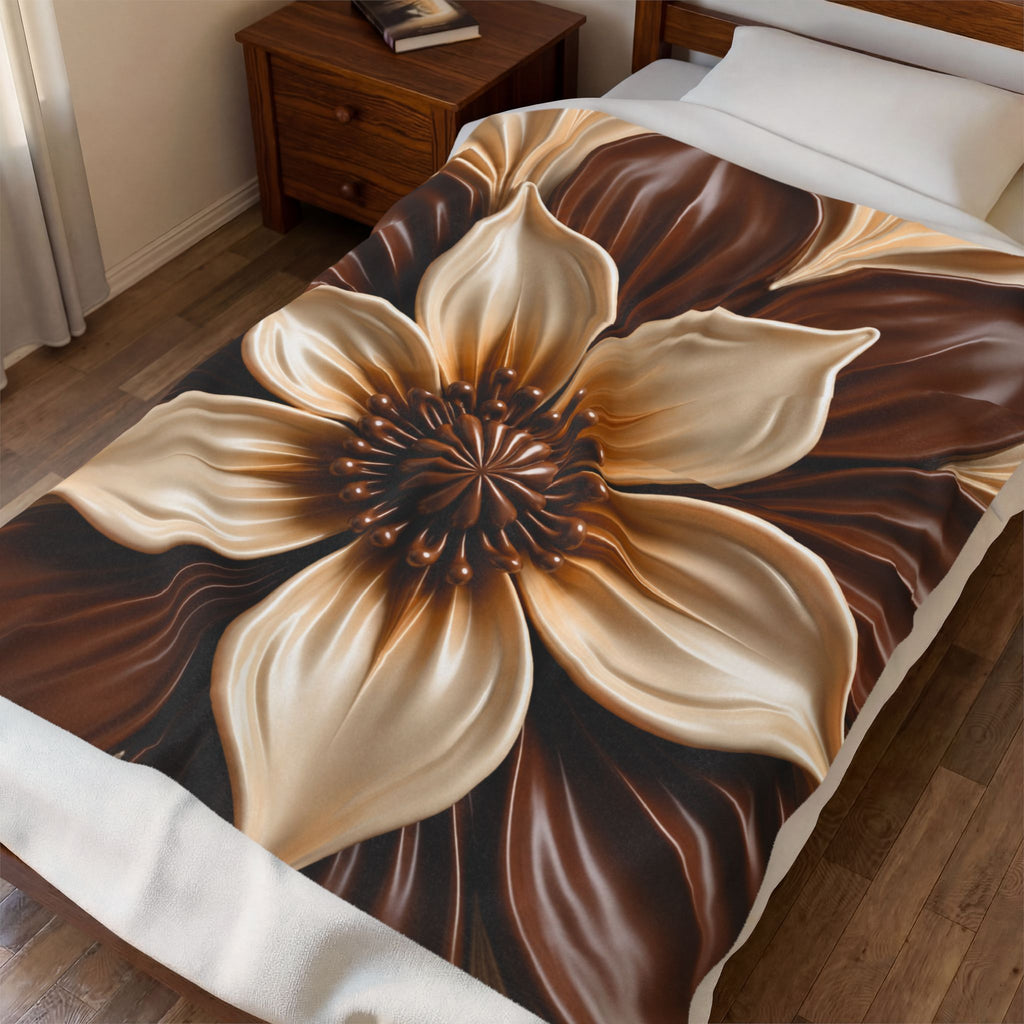 Velveteen Plush Blanket - Chocolate Floral 3D Velvet Throw