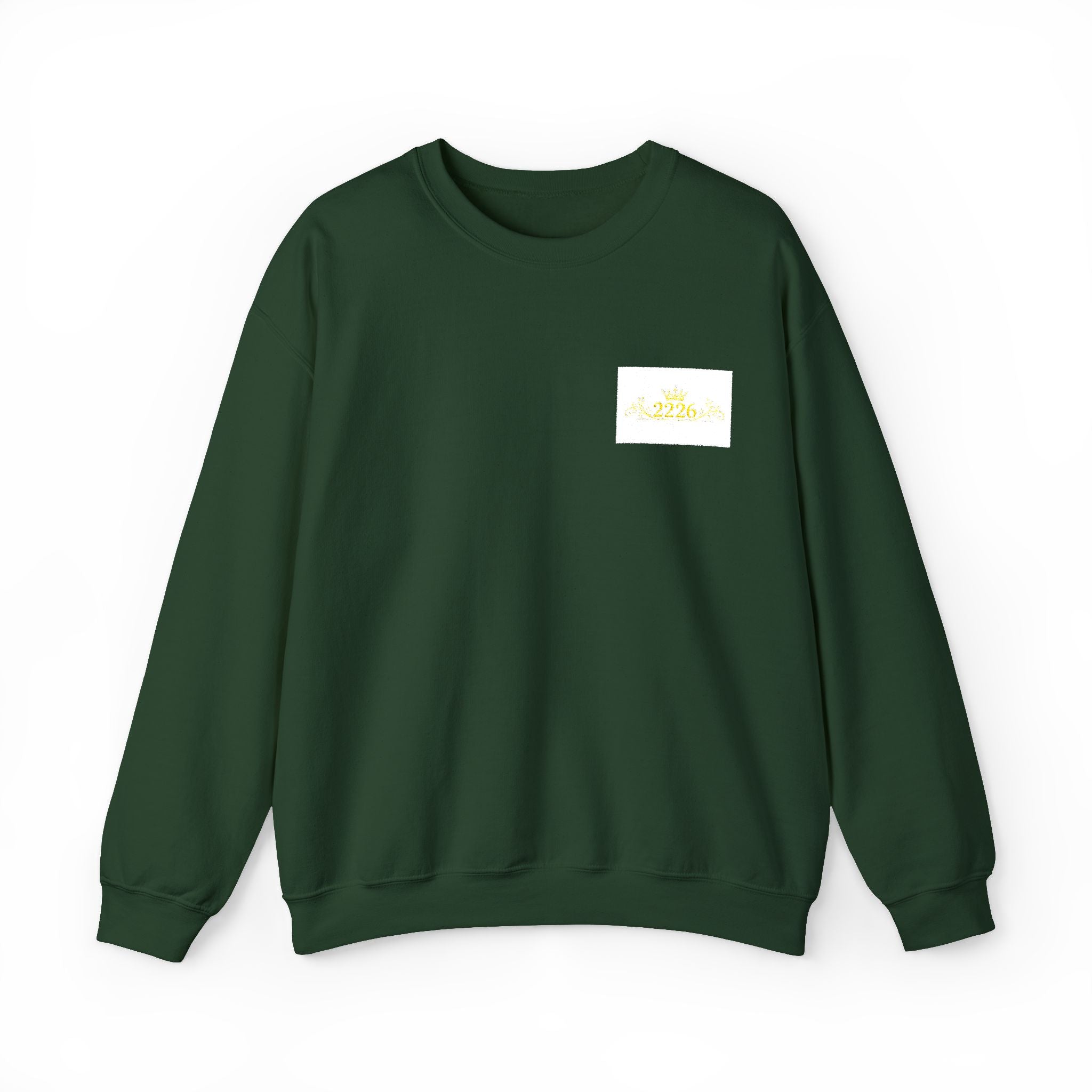 Crewneck Sweatshirt — Tiny Golden Crest Chest Patch