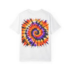 Tie-Dye Spiral T-Shirt — Orange Purple Psychedelic Graphic Tee