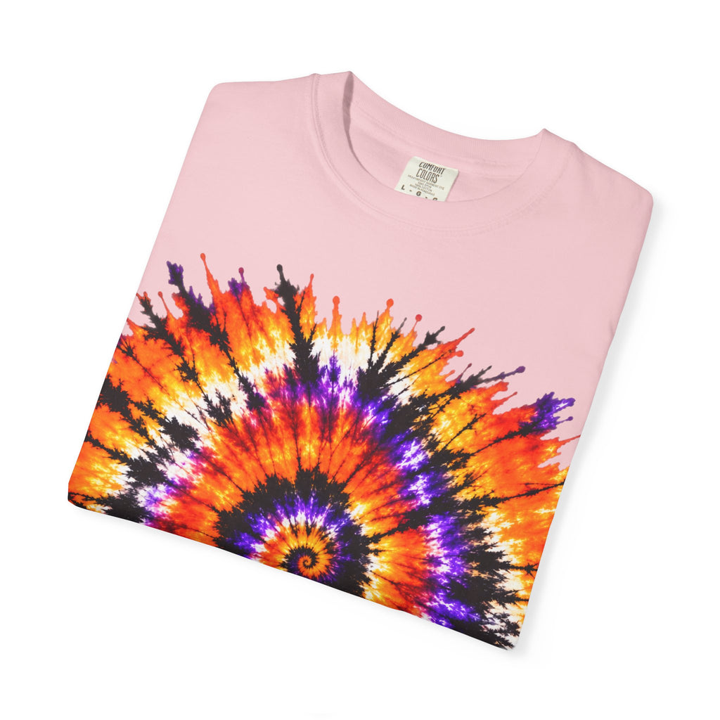 Tie-Dye Spiral T-Shirt — Orange Purple Psychedelic Graphic Tee