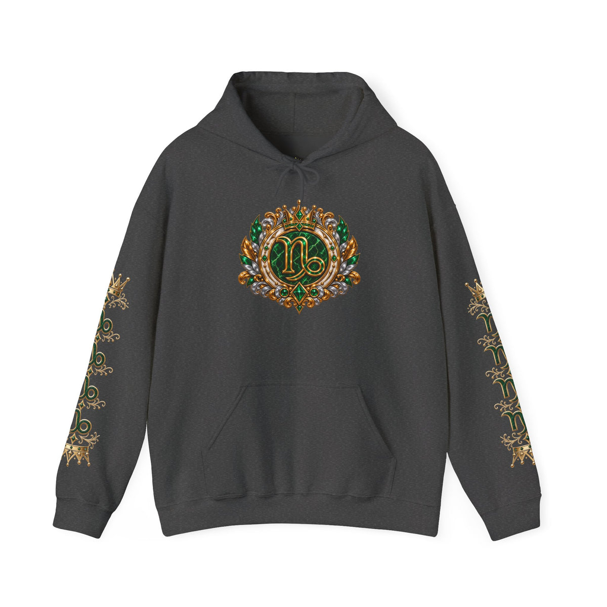 Capricorn Zodiac Crest Hoodie — Ornate Zodiac Virgo Emblem Hooded Sweatshirt