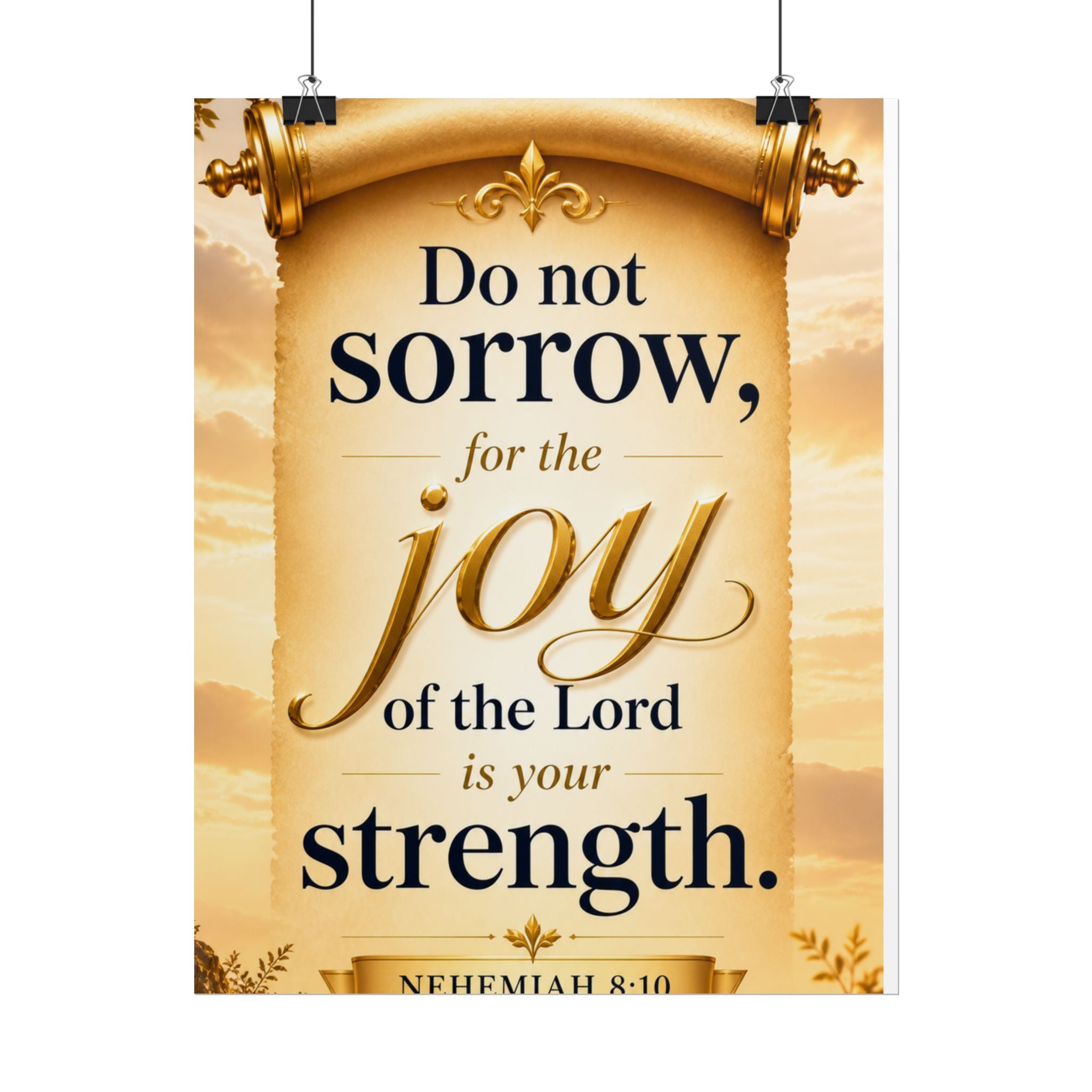 Religious Poster - "Do Not Sorrow, for the Joy of the Lord is Your Strength" (Nehemiah 8:10) rolled poster