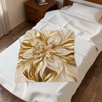 Golden Floral Velveteen Plush Blanket — Luxurious Soft Throw for Home, Gifts & Holidays