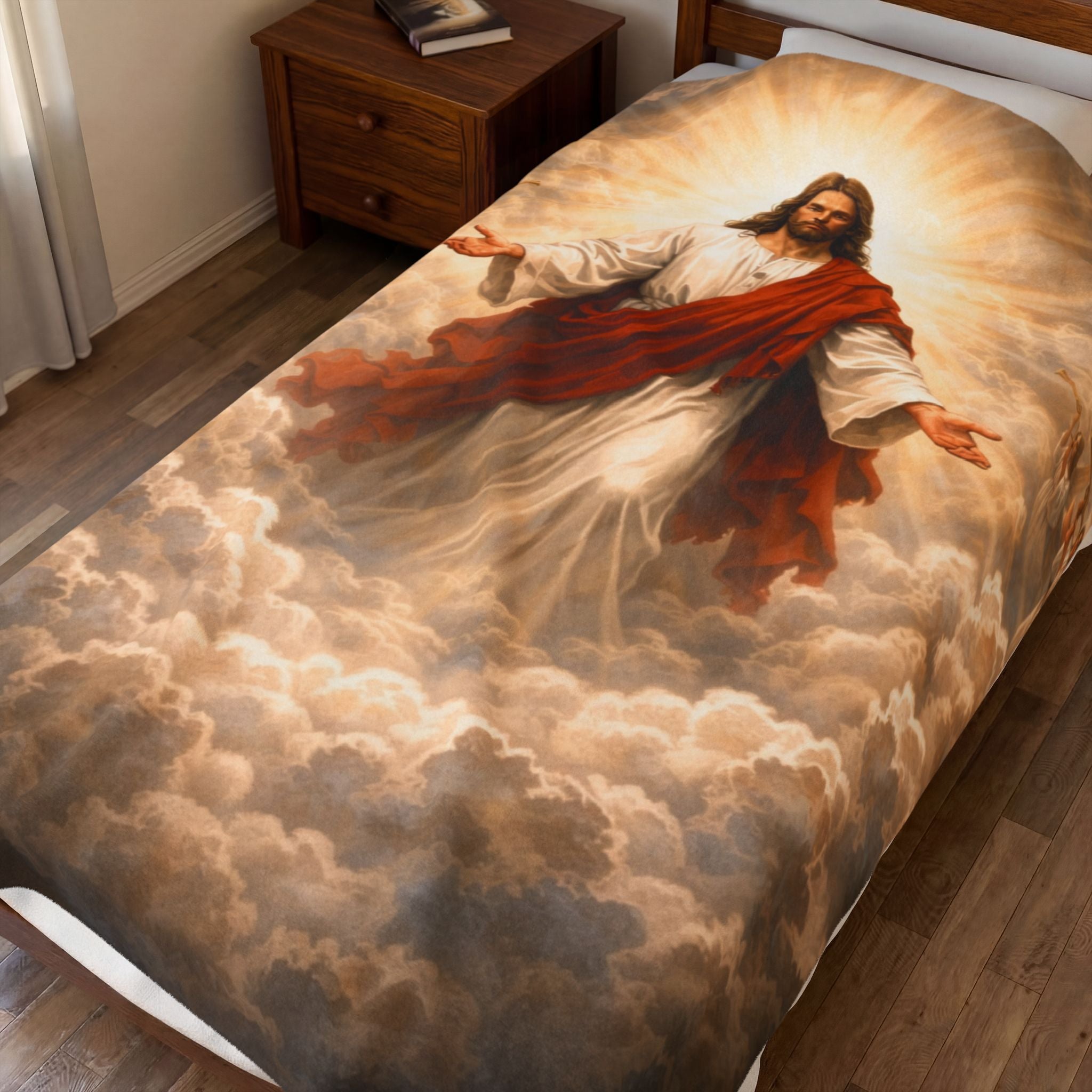 Jesus Ascension Velveteen Plush Blanket — Faith-Inspired Religious Throw for Easter & Comfort