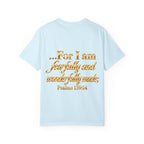 I Am God’s Masterpiece T-Shirt — Gold Script Faith Tee (Psalms 139:14)