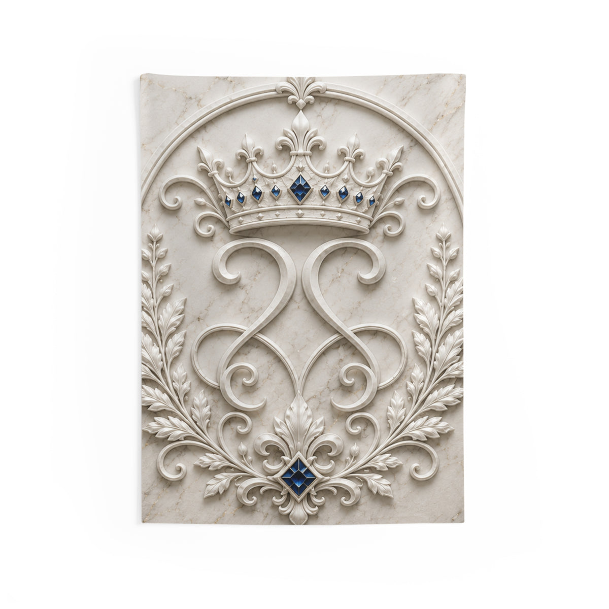 Regal Marble Crest Tapestry — Indoor Wall Decoration with Crown Emblem