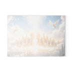 Heavenly Golden City Glass Cutting Board — Angelic Clouds & Doves Kitchen Art