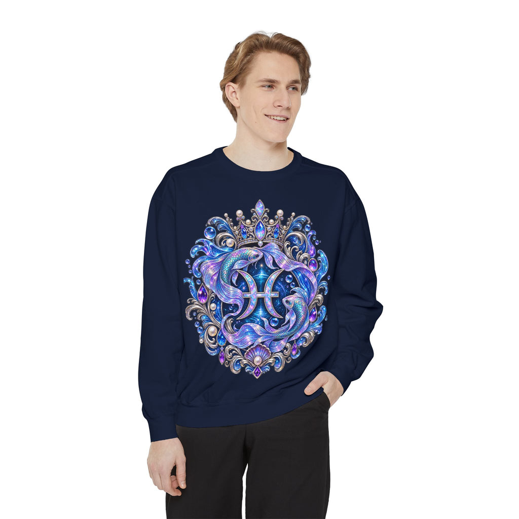Pisces Zodiac Sweatshirt — Cosmic Blue Pisces Shark Astrological Crewneck