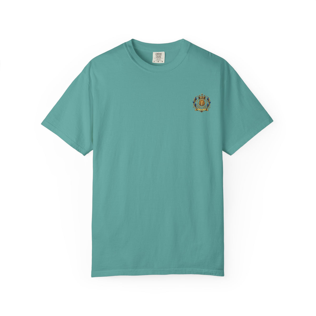Lion Crest T-Shirt — Regal Crowned Lion with "Faith • Purpose • Peace" Back Graphic