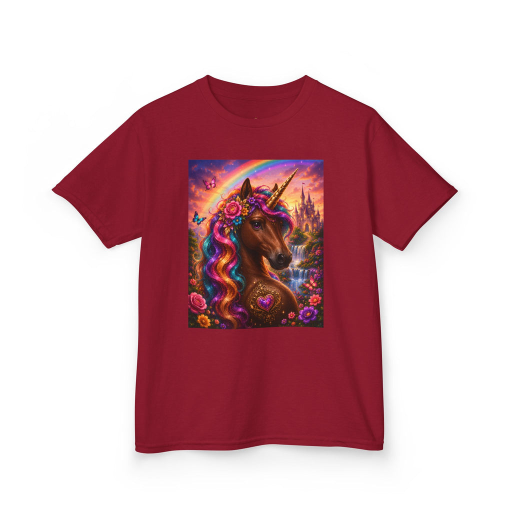Kids Brown Unicorn Tee — Rainbow Fantasy Magical Horse Shirt