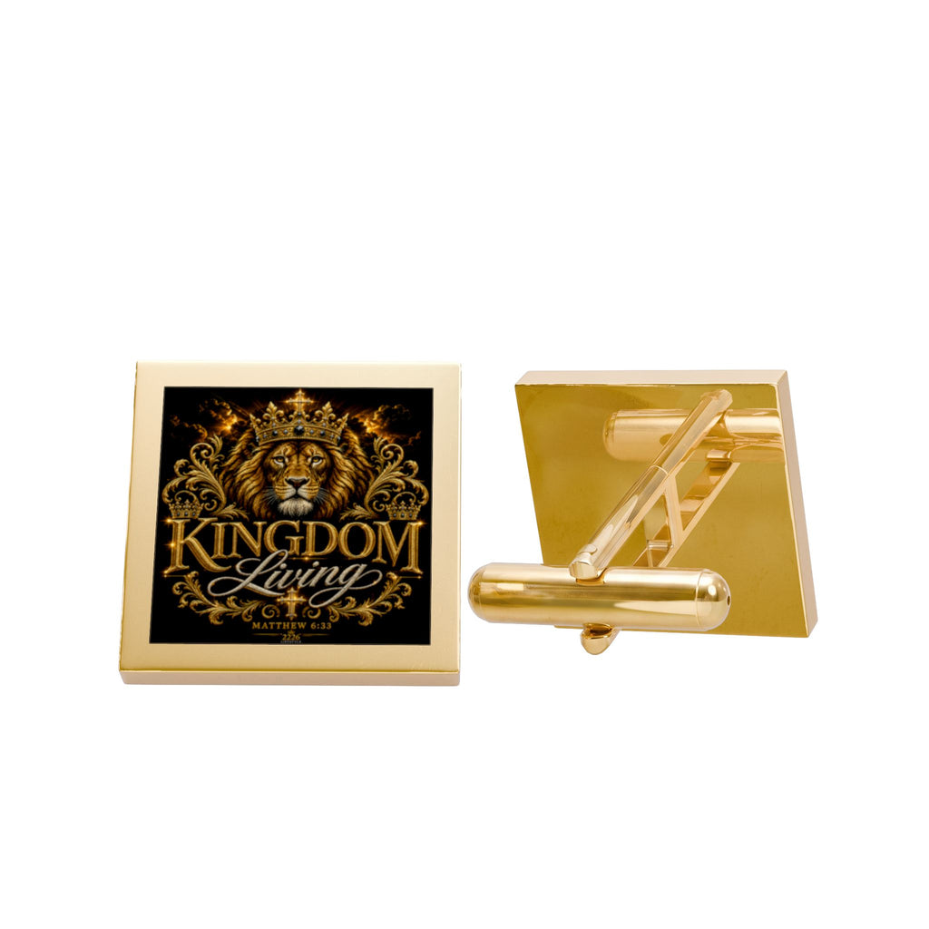 Gold Square 'Kingdom Living' Cufflinks - Elegant Religious Formalwear Accessory