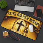 Prayer for New Morning Desk Mat — Christian Cross & Lantern Desk Pad