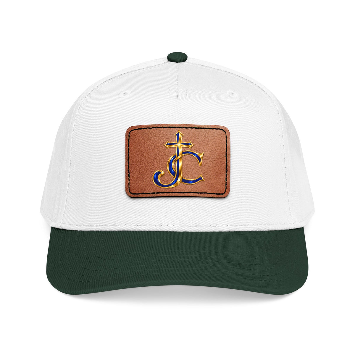 Leather Patch Baseball Cap with a Cross JC Monogram — Classic Casual Hat