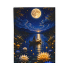 Moonlit Lake Velveteen Plush Blanket — Romantic Nightscape Cozy Throw