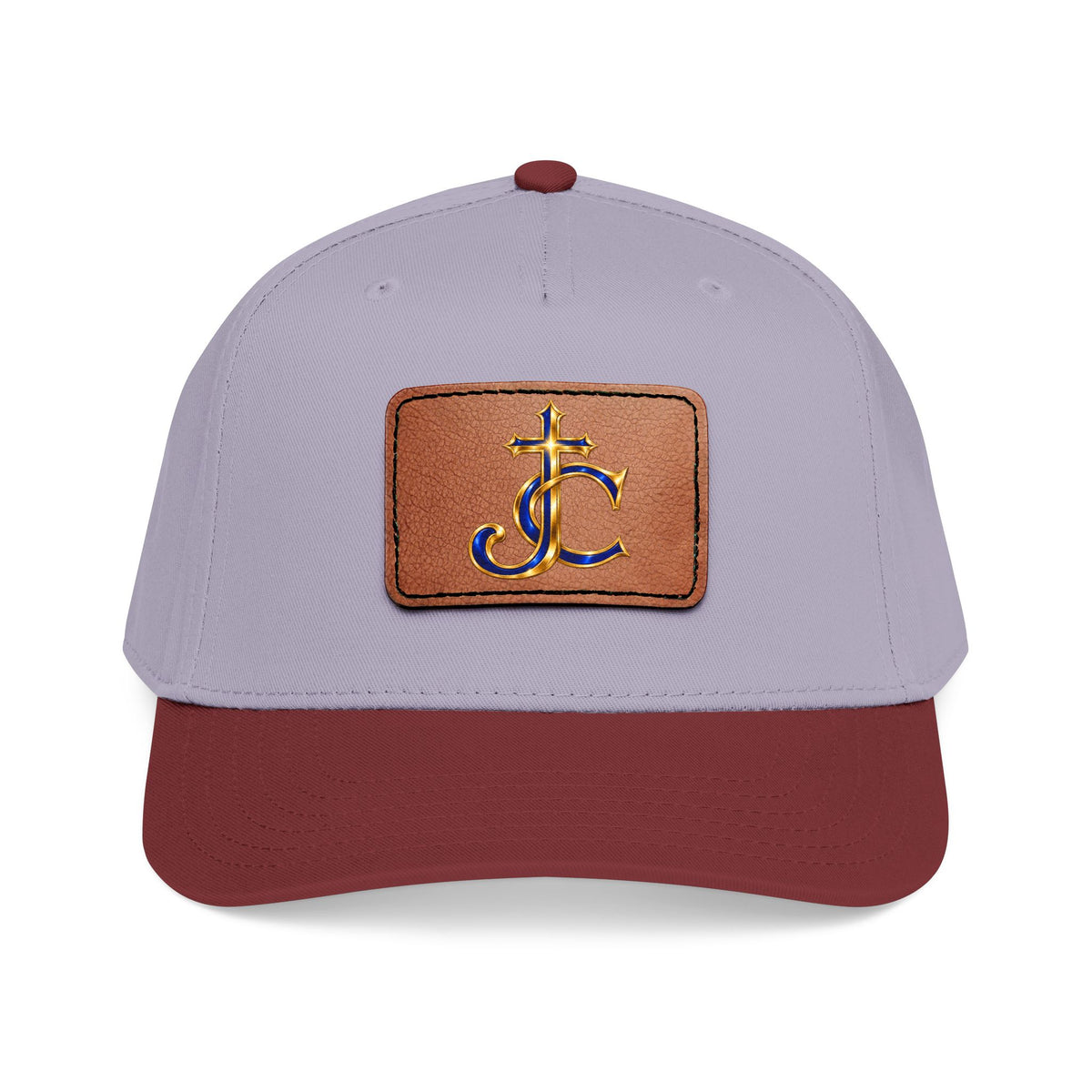 Leather Patch Baseball Cap with a Cross JC Monogram — Classic Casual Hat
