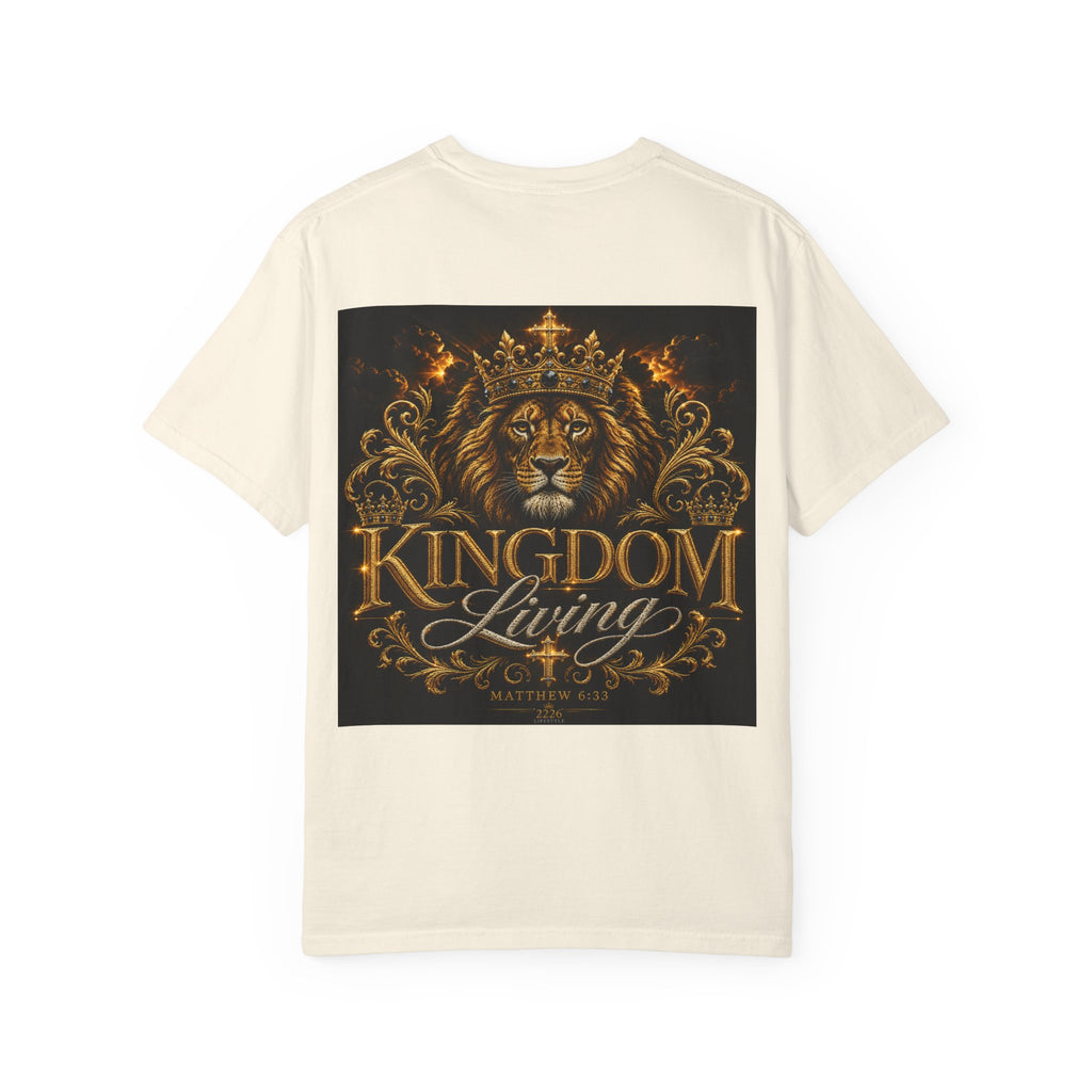 Kingdom Living Lion T-Shirt — Crowned Lion Faith Design (Matthew 6:33)