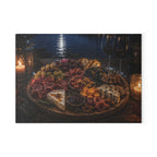 Charcuterie Night Glass Cutting Board — Rustic Candlelit Cheese & Wine Serving Board