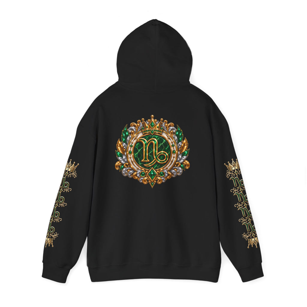 Capricorn Zodiac Crest Hoodie — Ornate Zodiac Virgo Emblem Hooded Sweatshirt