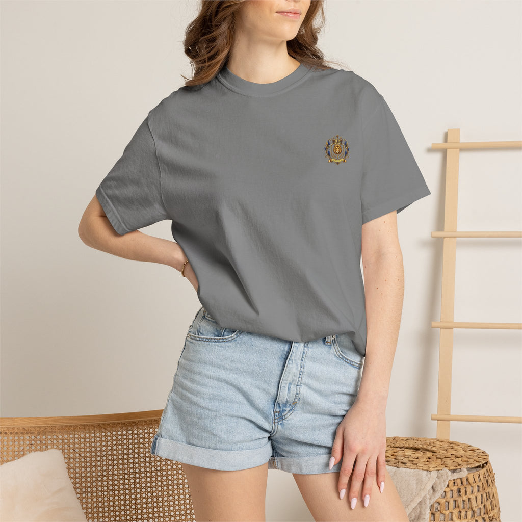 Lion Crest T-Shirt — Regal Crowned Lion with "Faith • Purpose • Peace" Back Graphic