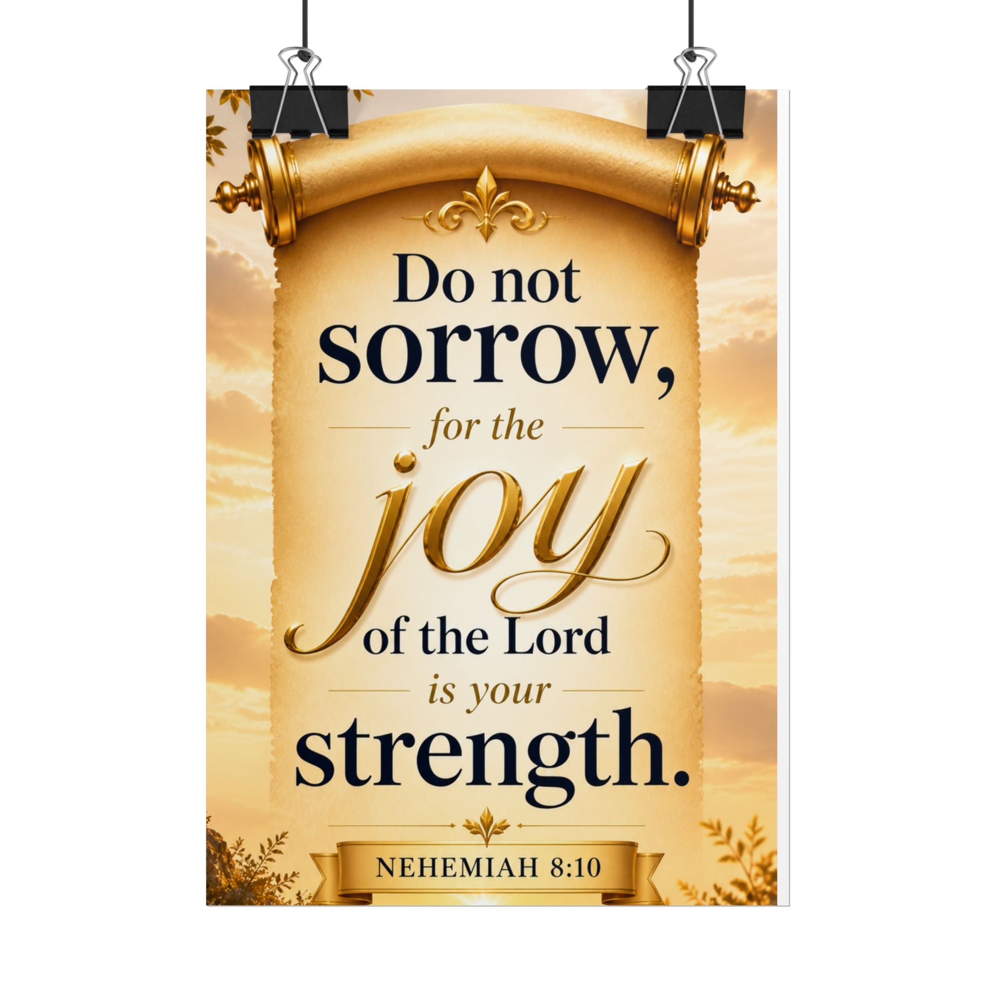 Religious Poster - "Do Not Sorrow, for the Joy of the Lord is Your Strength" (Nehemiah 8:10) rolled poster