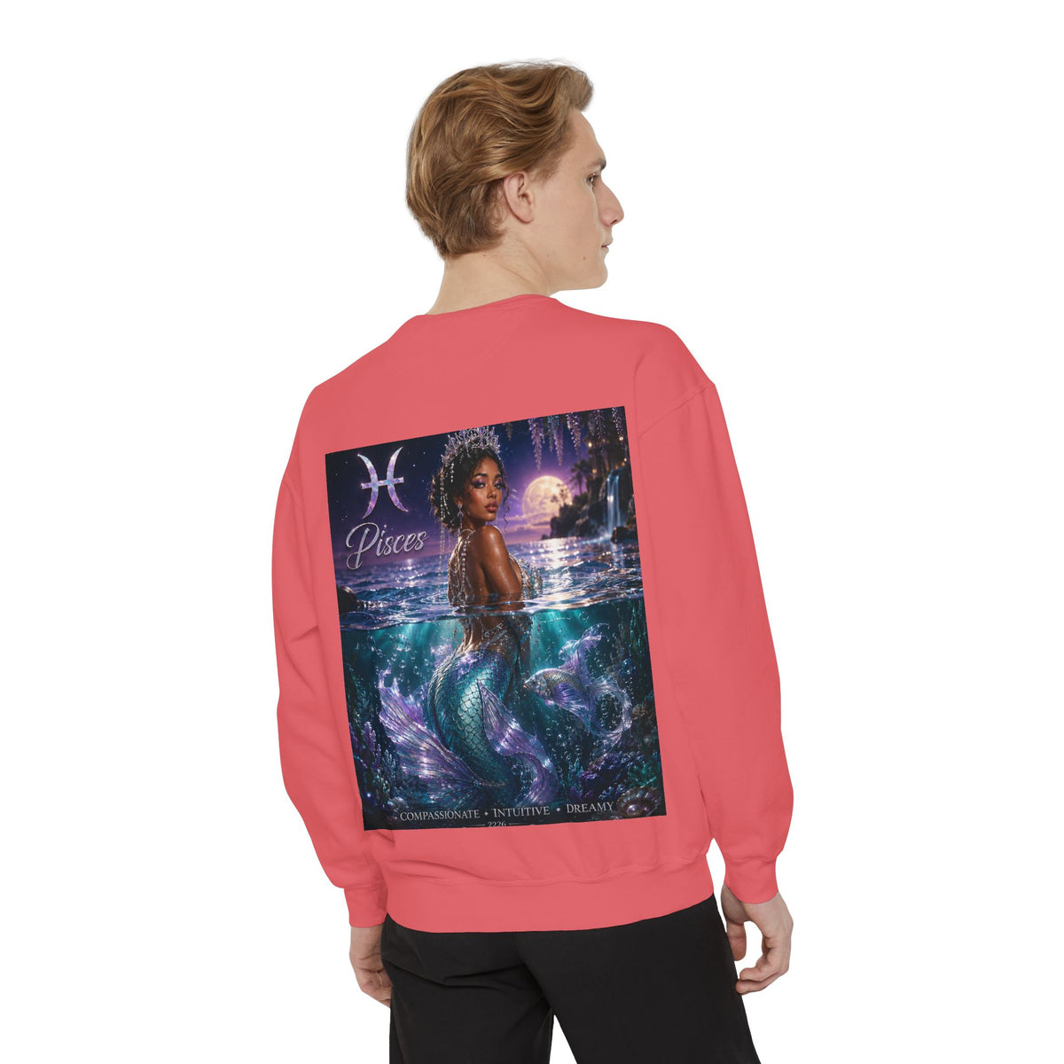 Pisces Mermaid Zodiac Sweatshirt — Pisces Symbol & 'Pisces' Artwork