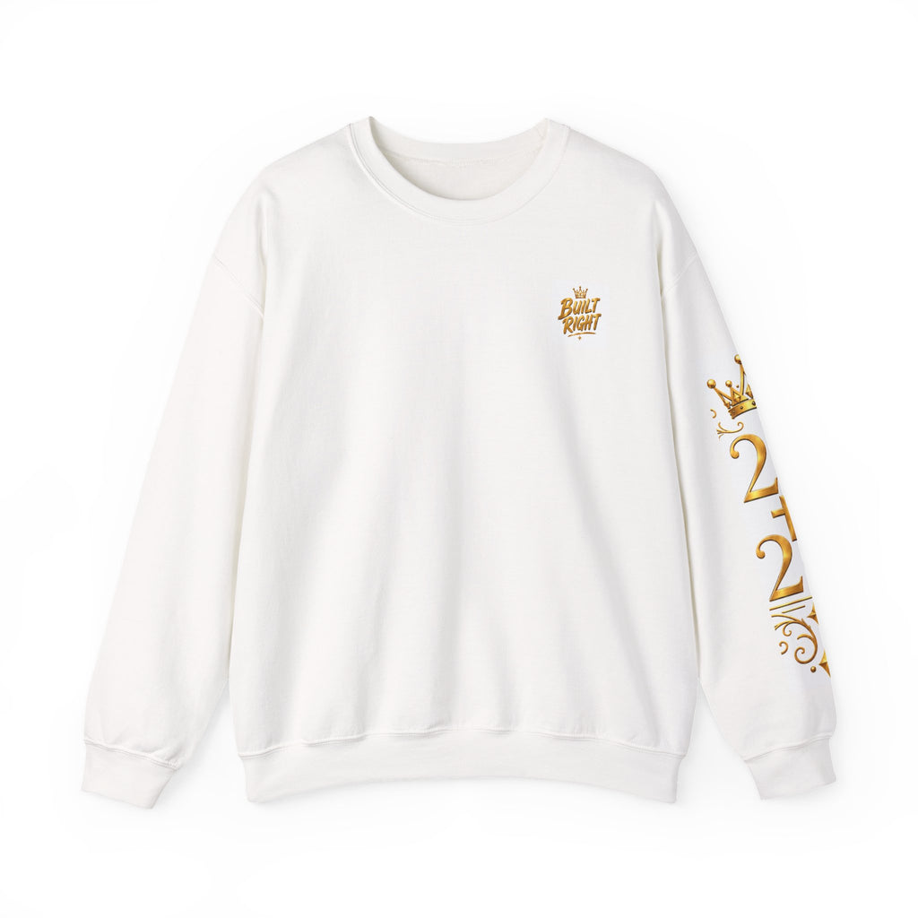 Crewneck Sweatshirt — "Built Right" Gold Inspirational Graphic