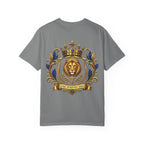 Lion Crest T-Shirt — Regal Crowned Lion with "Faith • Purpose • Peace" Back Graphic