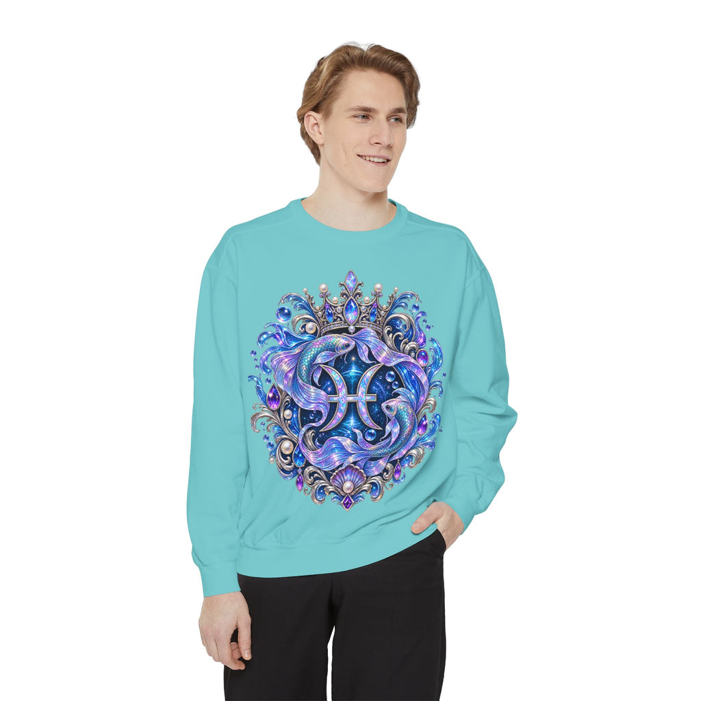 Pisces Mermaid Zodiac Sweatshirt — Pisces Symbol & 'Pisces' Artwork