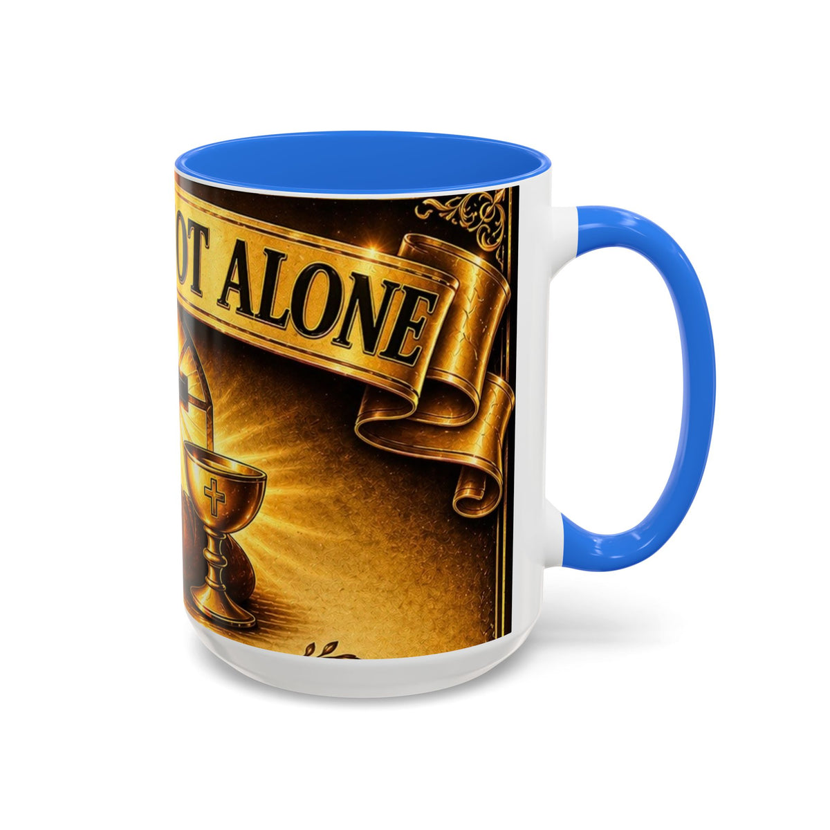 You Are Not Alone Christian Mug — Communion Cross & Bread Chalice Coffee Cup