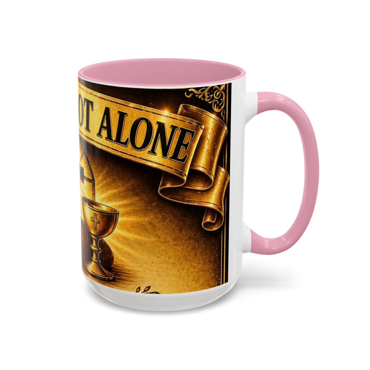 You Are Not Alone Christian Mug — Communion Cross & Bread Chalice Coffee Cup