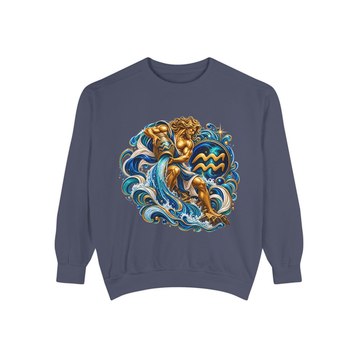 Aquarius Zodiac Sweatshirt — Water Bearer Astrology Graphic Crewneck