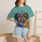 Gemini Zodiac Twin Queens T-Shirt — Elegant Blue & Gold Astrology Tee