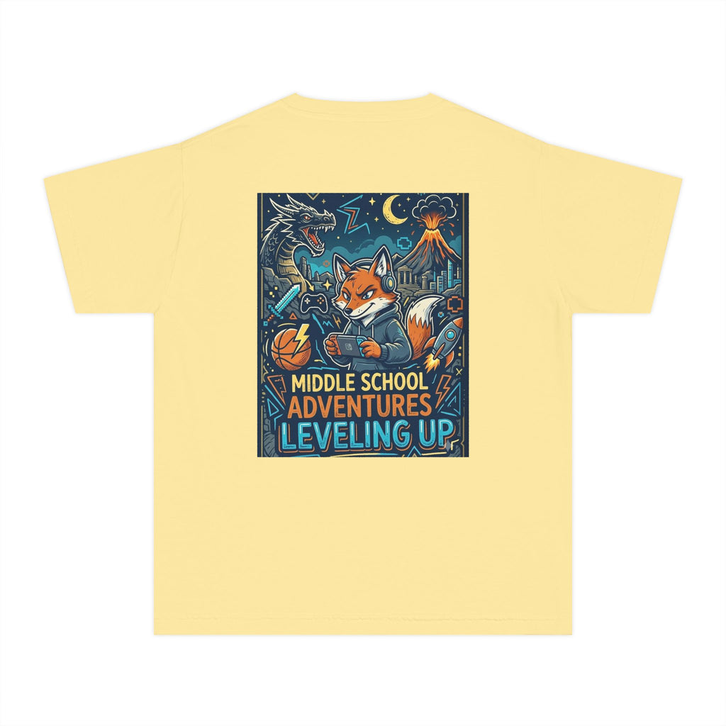 Youth Tee — Middle School Adventures "Leveling Up" Fox Graphic