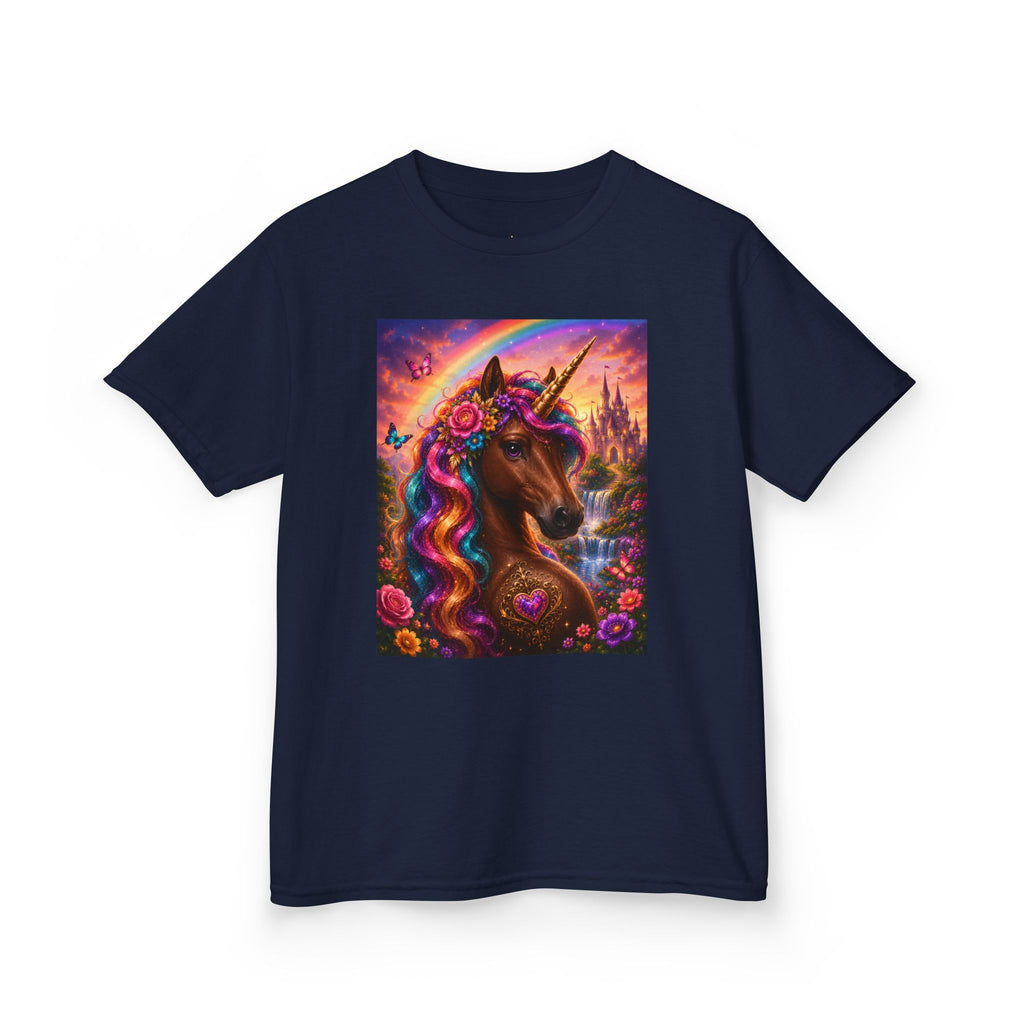Kids Brown Unicorn Tee — Rainbow Fantasy Magical Horse Shirt