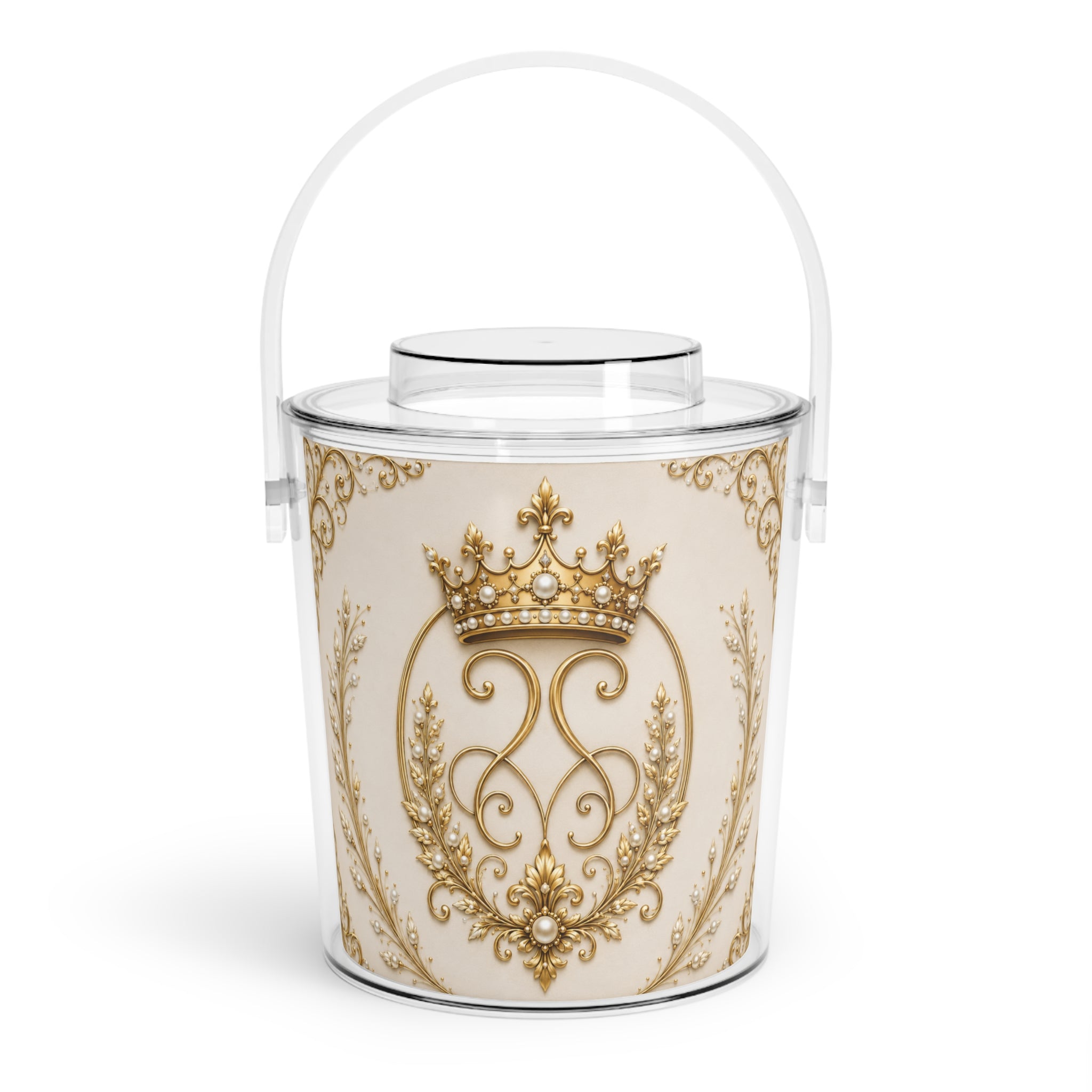 Regal Gold Crown Ice Bucket with Tongs — Vintage Ornate Bar Accessory