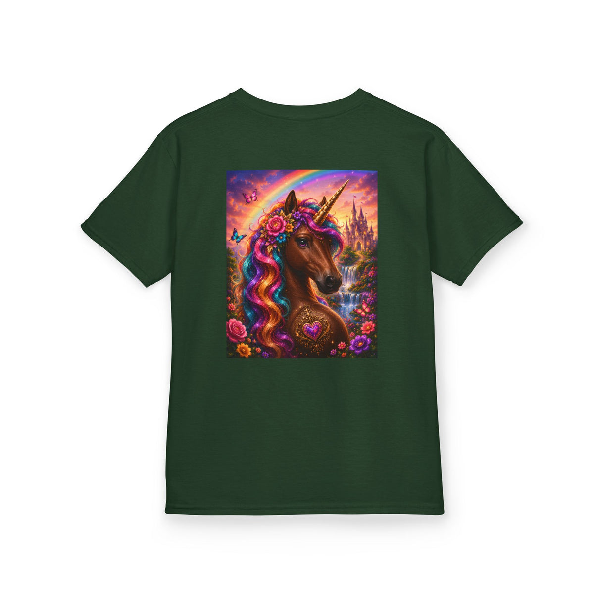 Kids Brown Unicorn Tee — Rainbow Fantasy Magical Horse Shirt