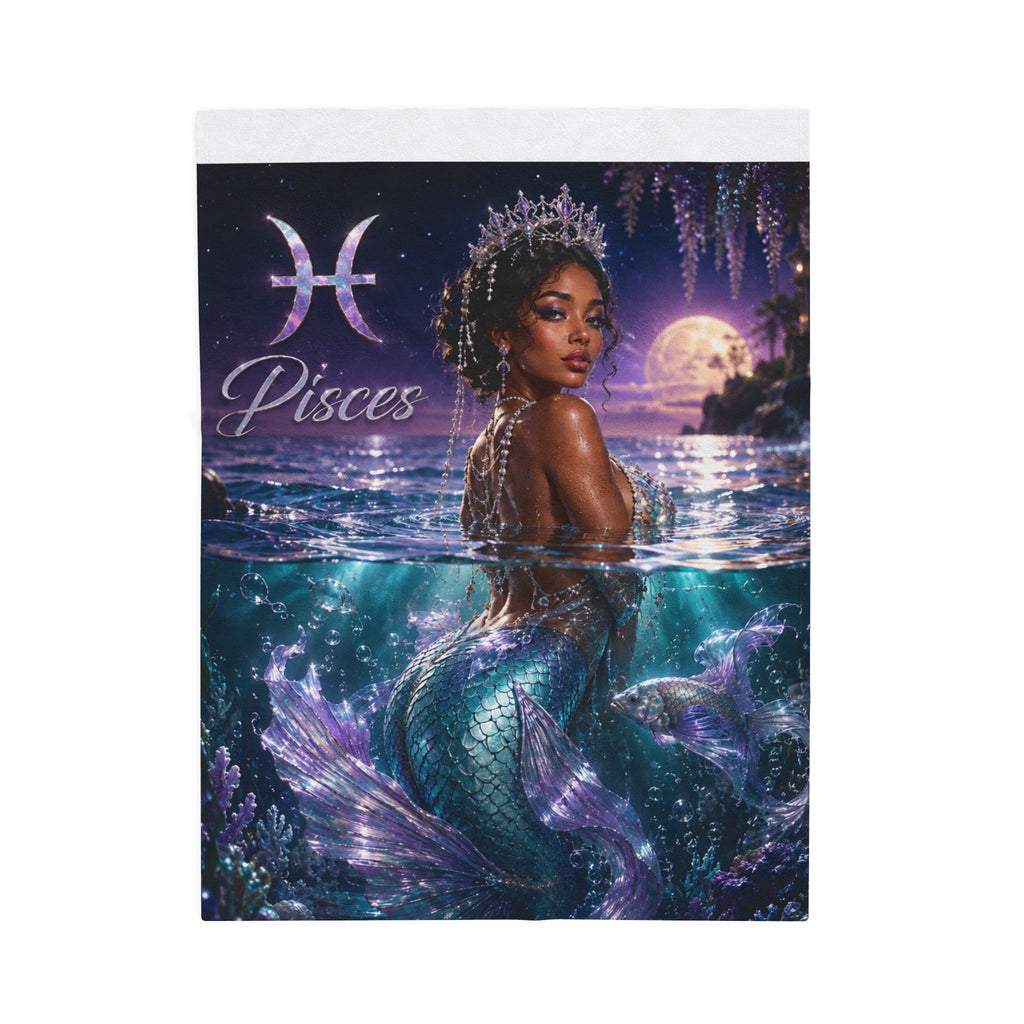 Pisces Mermaid Velveteen Plush Blanket – Zodiac Moonlit Ocean Throw