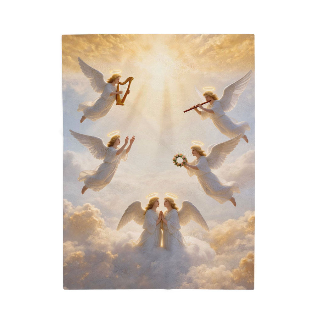 Angelic Choir Velveteen Plush Blanket — Heavenly Angels Design, Cozy Religious Throw