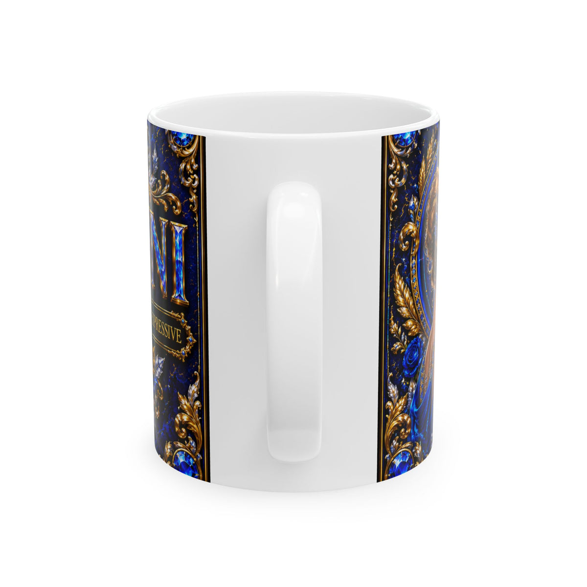 Zodiac Gemini Ceramic Coffee Mug – Elegant Blue & Gold Astrology Design (11oz, 15oz)