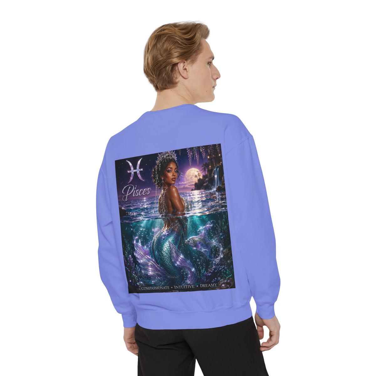 Pisces Mermaid Zodiac Sweatshirt — Pisces Symbol & 'Pisces' Artwork