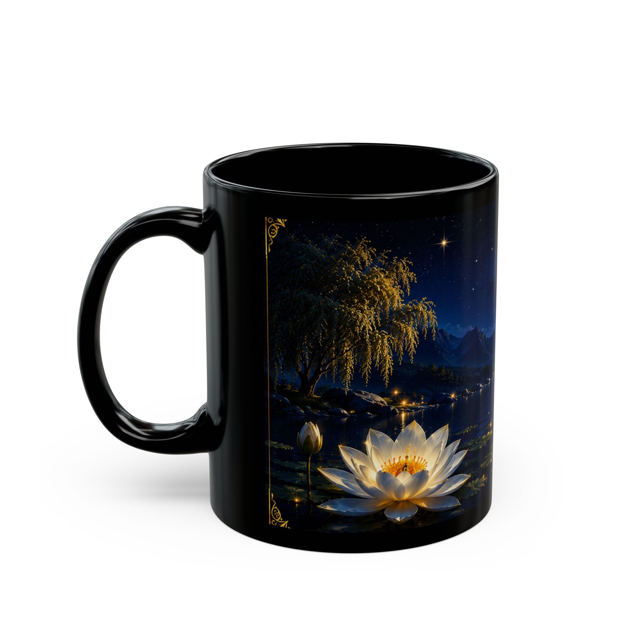 Moonlit Lotus Mug — Serene Nightscape Coffee Cup