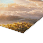 Heavenly Rays Glass Cutting Board — Serene Sunlight Cloudscape Kitchen Decor