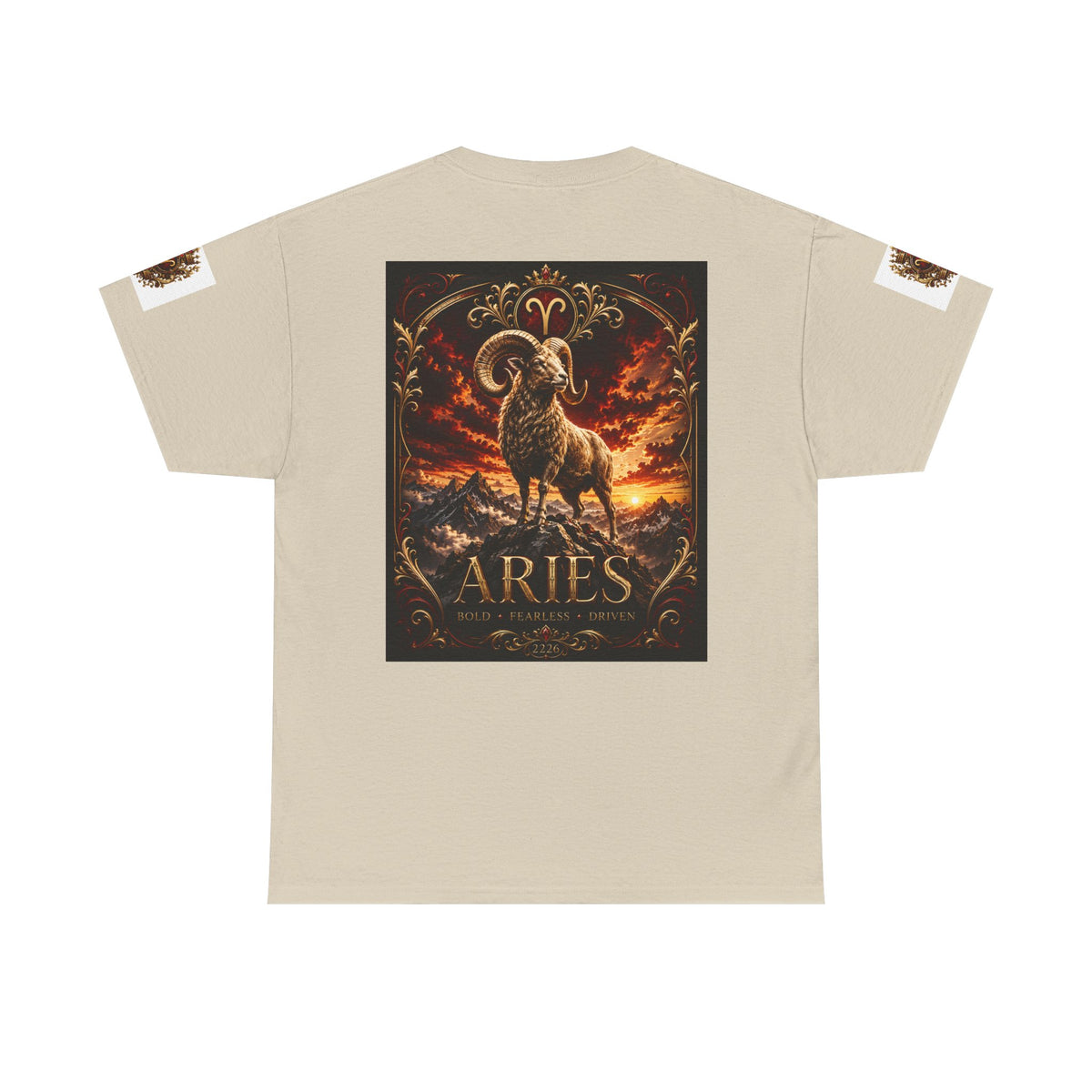 Aries Zodiac T‑Shirt — Mythic Ram Astrology Tee with 'ARIES' Emblem