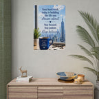 Motivational City View Poster – "Your hard work today is building the life you dream about"