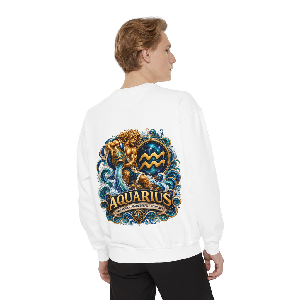 Aquarius Zodiac Sweatshirt — Water Bearer Astrology Graphic Crewneck