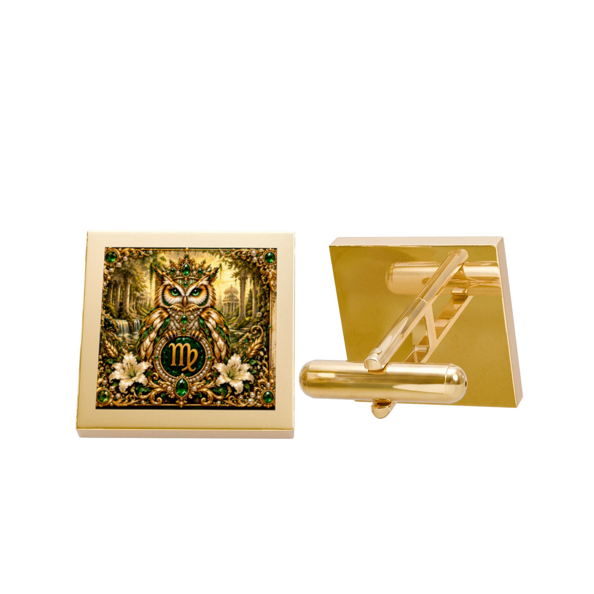 Virgo Owl Gold Cufflinks — Zodiac Astrology Mens Accessory